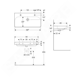 Geberit Smyle Square - Lavabo 900x480 mm, avec trop-plein, 2 trous pour robinetterie, blanc 500.252.01.1
