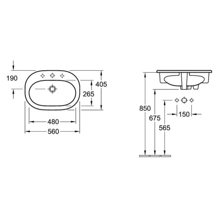 Villeroy & Boch O.novo - Vasque encastrée 560x405 mm, avec trop-plein, avec trou pour robinetterie, CeramicPlus, blanc alpin