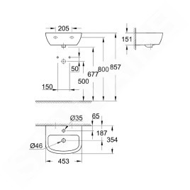 Grohe Bau Ceramic - Lave-mains 453x354 mm, avec un trou pour mitigeur, blanc alpin 39424000
