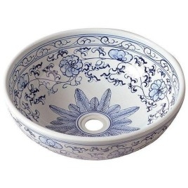 Sapho Priori - Lavabo, diamètre 420 mm, blanc avec motif en bleu PI012