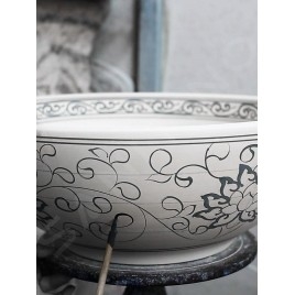 Sapho Priori - Lavabo, diamètre 420 mm, blanc avec motif en bleu PI012