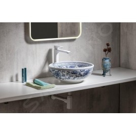 Sapho Priori - Lavabo, diamètre 420 mm, blanc avec motif en bleu PI012