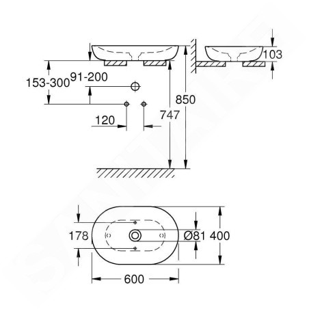Grohe Essence - Vasque à poser 600x400 mm, PureGuard, blanc alpin 3960800H