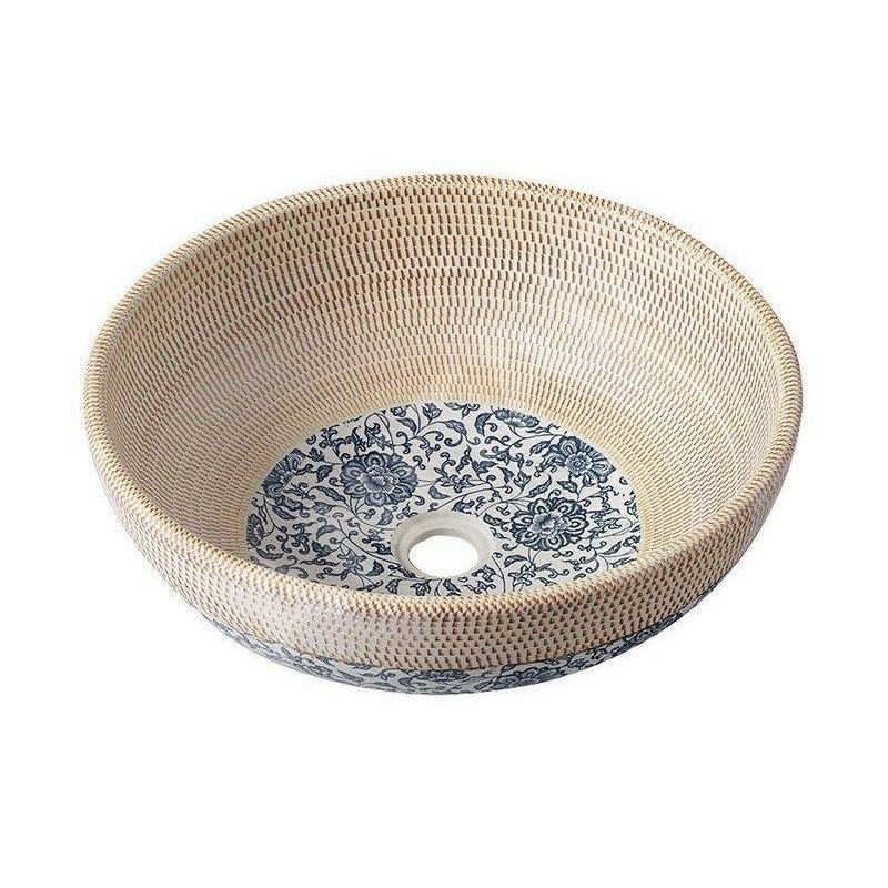 Sapho Priori - Lavabo, diamètre 420 mm, beige avec motif en bleu PI011 Sapho Priori - Lavabo, diamètre 420 mm, beige avec motif en bleu PI011
