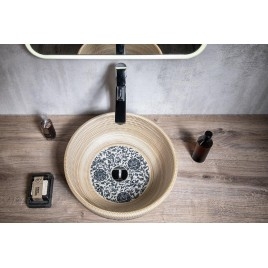 Sapho Priori - Lavabo, diamètre 420 mm, beige avec motif en bleu PI011