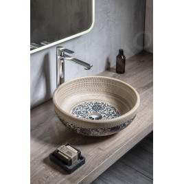 Sapho Priori - Lavabo, diamètre 420 mm, beige avec motif en bleu PI011