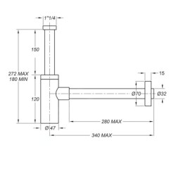 Sapho Siphons - Siphon de lavabo, 1 1/4, sortie d'évacuation 32 mm, rond, noir mat SI515