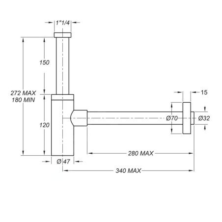 Sapho Siphons - Siphon de lavabo, 1 1/4, sortie d'évacuation 32 mm, rond, noir mat SI515
