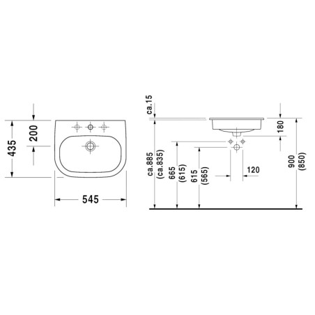 Duravit D-Code - Vasque à encastrer, 545x435 mm, avec un trou pour robinetterie, blanc 0337540000
