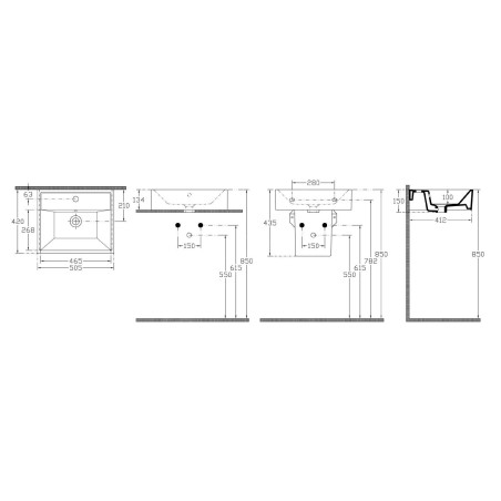 Aqualine Sistema - Lavabo 500x420 mm, avec trop-plein, avec trou pour robinet, blanc 10SF50051