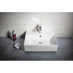 Aqualine Sistema - Lavabo 500x420 mm, avec trop-plein, avec trou pour robinet, blanc 10SF50051