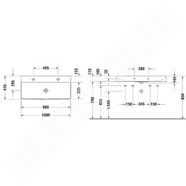 Duravit DuraSquare - Lavabo double 1000x470 mm, avec 2 trous pour robinet, DuraCeram, blanc alpin 2353100043