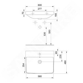 Bruckner Neron - Lavabo 60x48 cm, avec trop-plein, trou pour robinetterie, blanc 201.128.0