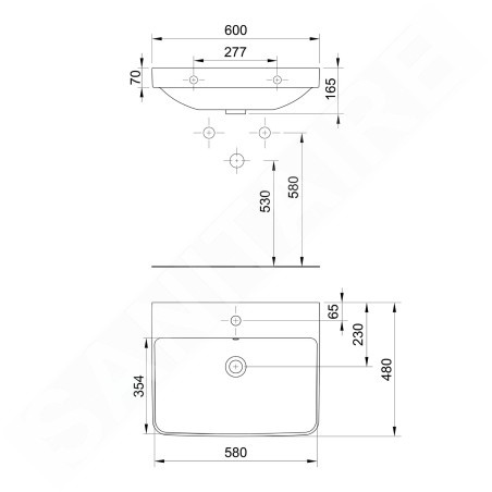 Bruckner Neron - Lavabo 60x48 cm, avec trop-plein, trou pour robinetterie, blanc 201.128.0