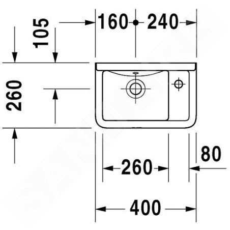 Duravit Starck 3 - Lave-mains 400x260 mm, avec un trou pour robinet à droite, blanc 0751400000
