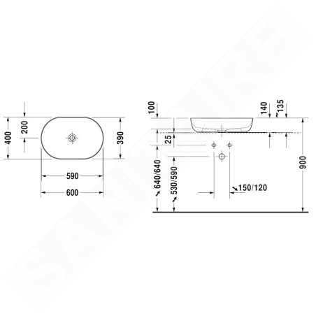 Duravit Luv - Vasque 600x400 mm, DuraCeram, avec WonderGliss, blanc alpin 03796000001
