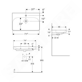 Geberit Smyle Square - lavebo 750x480 mm, avec trop-plein, trou pour robinetterie, blanc 500.249.01.1