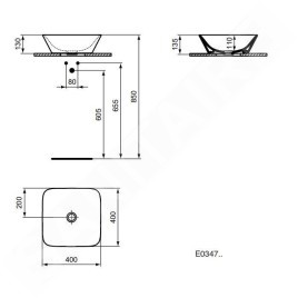 Ideal Standard Connect Air - Vasque à poser 400x400x130 mm, blanc E034701