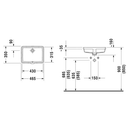 Duravit Vero - Vasque à encastrer, 430x315 mm, avec WonderGliss, blanc alpin 03304300001