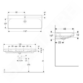 Geberit Smyle Square - Lavabo 1200x480 mm, avec trop-plein, trou pour robinetterie, blanc 500.226.01.1