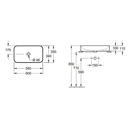 Villeroy & Boch Finion - Vasque sans trop-plein, 600x350 mm, avec CeramicPlus, blanc alpin 414361R1