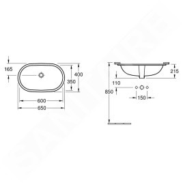 Villeroy & Boch O.novo - Vasque sans trou à installer par le bas, avec trop-plein, 600 mm x 350 mm, blanc - vasque, avec