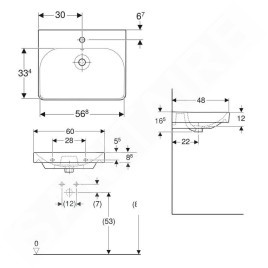 Geberit Smyle Square - lavebo 600x480 mm, avec trop-plein, trou pour robinetterie, blanc 500.229.01.1