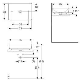 Geberit VariForm - Vasque 550x400 mm, sans trop-plein, sans trou pour robinetterie, blanc 500.779.01.2