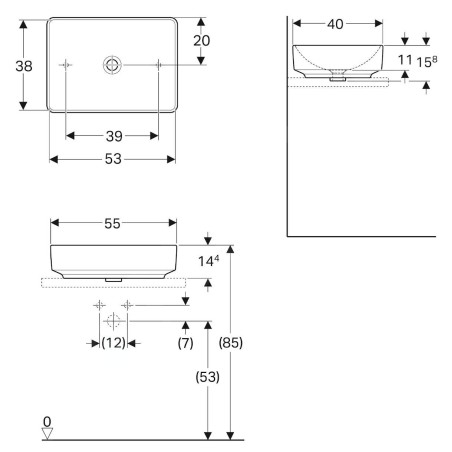 Geberit VariForm - Vasque 550x400 mm, sans trop-plein, sans trou pour robinetterie, blanc 500.779.01.2
