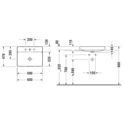 Duravit DuraSquare - Vasque 600x470 mm, avec un trou pour robinet, DuraCeram, blanc alpin 2354600041