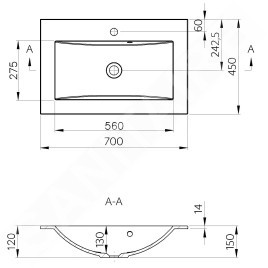 Sapho Yukon - Lavabo à encastrer 700x450 mm, blanc YU070