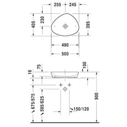 Duravit Cape Cod - Lavabo asymétrique 500x405 mm, DuraCeram, WonderGliss, blanc 23395000001