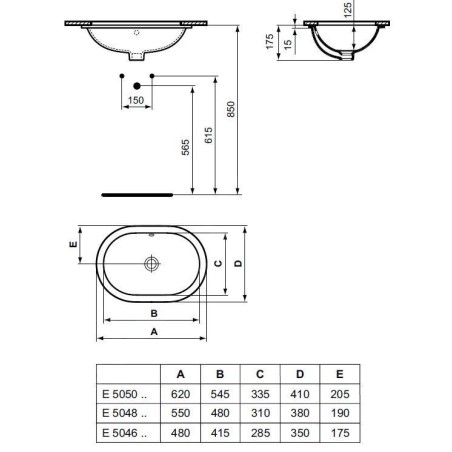 Ideal Standard Connect - Lavabo à encaster par dessous 550x175x380 mm, blanc E504801
