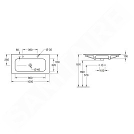 Villeroy & Boch Finion - Double vasque 1000x500 mm, sans trop-plein, 2 trous pour les robinets, CeramicPlus, blanc alpin
