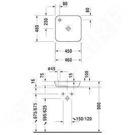 Duravit Cape Cod - Vasque sans trop-plein, 460 x 460 mm, avec îlot de robinetterie, blanc 2340460000