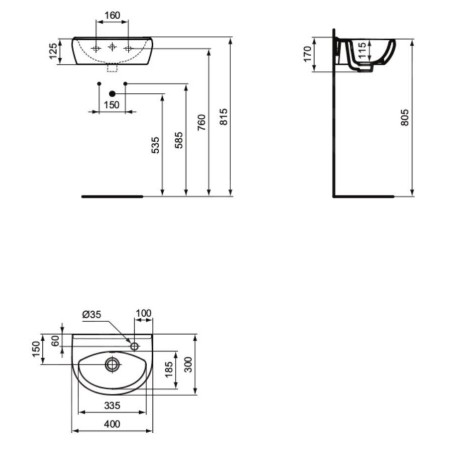 Ideal Standard Alpha - Lave-main 40 cm, avec trop-plein, trou pour robinet , blanc R027501