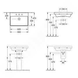 Villeroy & Boch Avento - Meuble lavabo 650x470 mm, avec trop-plein, trou de robinetterie, CeramicPlus, blanc alpin 415865R1