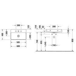 Duravit DuraSquare - Lavabo Compact 600x400 mm, avec un trou pour robinet, DuraCeram, blanc alpin 2356600041