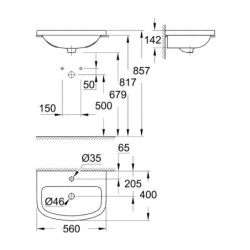 Grohe Bau Ceramic - Lavabo à encastrer 560x400, avec un trou pour mitigeur, blanc alpin 39422000