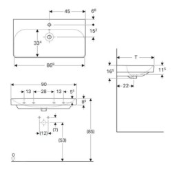 Geberit Smyle Square - lavebo 900x480 mm, avec trop-plein, trou pour robinetterie, blanc 500.251.01.1