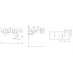 Geberit iCon - Double lavabo 1200x480 mm, avec trop-plein, 2 trous pour robinetterie, KeraTect, blanc 501.838.00.2
