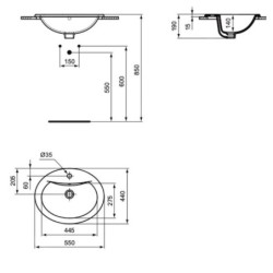 Ideal Standard Alpha - Lavabo 55x44 cm, avec trop-plein, trou pour robinetterie, blanc R194101
