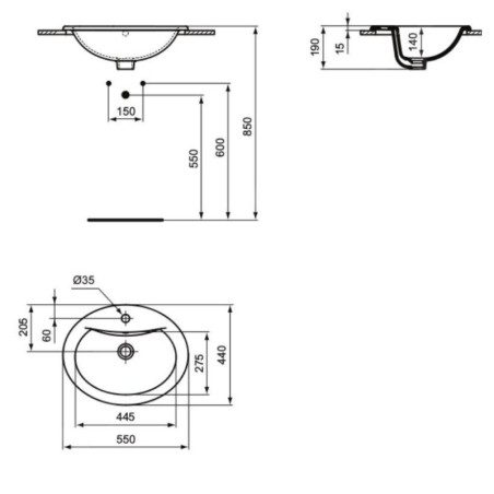 Ideal Standard Alpha - Lavabo 55x44 cm, avec trop-plein, trou pour robinetterie, blanc R194101