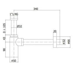 Paffoni Ringo West - Siphon de lavabo 1 1/4, évacuation 32 mm, noir mat ZACC240NO