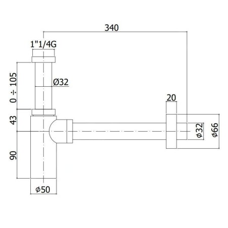 Paffoni Ringo West - Siphon de lavabo 1 1/4, évacuation 32 mm, noir mat ZACC240NO