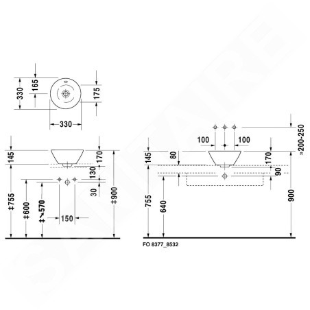 Duravit Starck 1 - Vasque sans trou avec trop-plein, diamètre 330 mm, blanc- vasque 0408330000