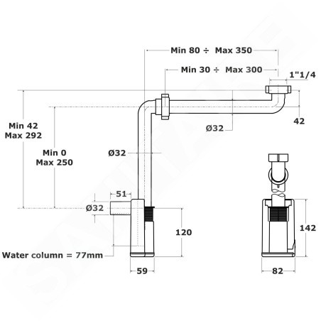 Bruckner Accessoires - Siphon d'évier gain de place Murales, 1 1/4, bonde 32 mm, blanc 151.032.0