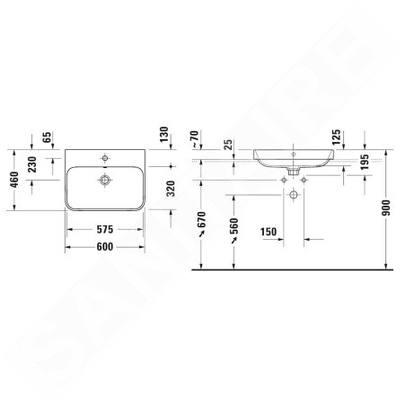 Duravit Happy D.2 Plus - Vasque 600x460 mm, avec un trou pour robinet, blanc alpin 2360600000