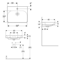 Geberit Smyle Square - lavabo 600x480 mm, sans trop-plein, trou pour robinetterie, blanc 501.732.00.1
