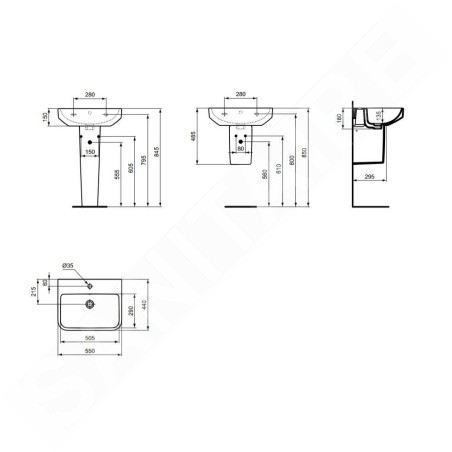 Ideal Standard i.Life B - Lavabo 55x44 cm, avec trop-plein, trou pour robinetterie, blanc T460801